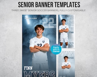 Soccer Sports Senior Banner Templates | 3 designs sized 24x28" | Fully Customizable in Canva, Digital Download Only