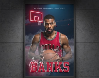 Sjabloon voor een afstudeerposter van een basketballer - A3-formaat - Volledig aanpasbaar in Canva, alleen digitale download.