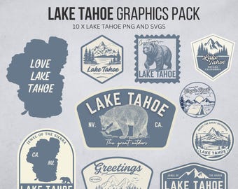 Paquete de gráficos del lago Tahoe: archivos PNG y SVG (descarga digital)