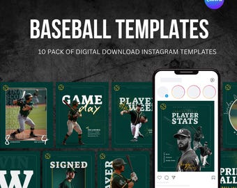 Plantillas deportivas de béisbol y sóftbol para redes sociales (Instagram): 10 plantillas de Canva (solo descarga digital)