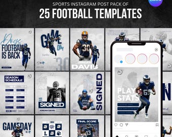 Plantillas de fútbol para Instagram: 25 plantillas de Canva totalmente personalizables (solo descarga digital)