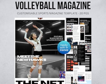 Volleyball Magazine Template | 20-Page Canva Newsletter (Digital Download)