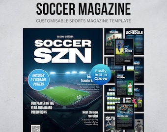 Soccer Newsletter Magazine Canva Template, Fully Customizable 18-Page (Digital Download Only)