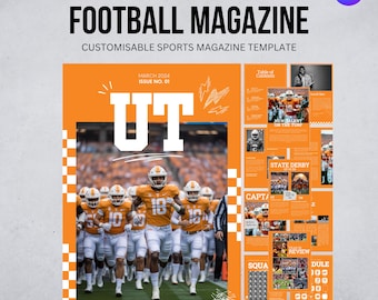 Plantilla de revista de fútbol, 14 páginas de plantillas Canva totalmente personalizables (solo descarga digital)