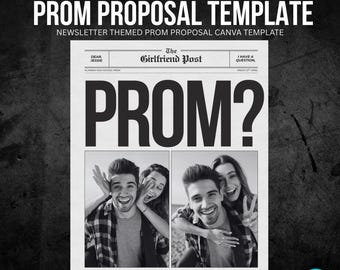 Plantilla de propuesta para baile de graduación en periódico: totalmente personalizable en Canva, solo descarga digital