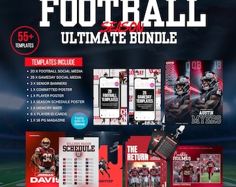 Ultimate Football Season Template Bundle | 50+ Canva Sports Templates, Includes Social Media Packs, Posters, Senior Night Banners