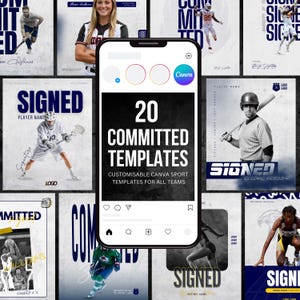 Committed & Signed Graphics Bundle for Athletes: 20 Social Media Canva Templates - Digital Download Only