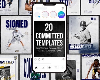 Paquete de gráficos comprometidos y firmados para atletas: 20 plantillas de Canva para redes sociales (solo descarga digital)