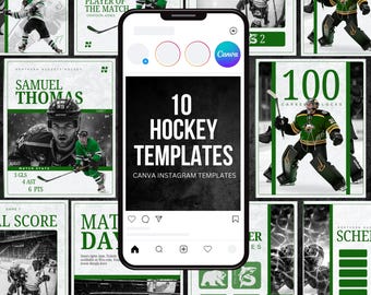Ice Hockey Instagram Templates: 8 Canva Templates - Digital Download Only