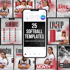 Softball Instagram Templates: 25 Fully Customizable Canva Templates - Digital Download Only