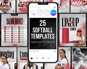 Plantillas de Instagram de sóftbol: 25 plantillas de Canva totalmente personalizables (solo descarga digital)