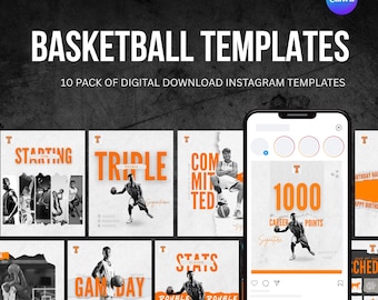 Plantillas de baloncesto para redes sociales (Instagram): 10 plantillas de Canva (solo descarga digital)