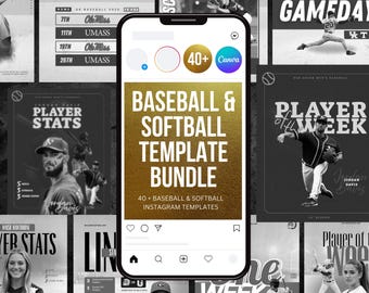 Paquete de plantillas para redes sociales de equipos de sóftbol y béisbol: más de 40 plantillas para Instagram (plantillas de Canva, solo descarga digital).
