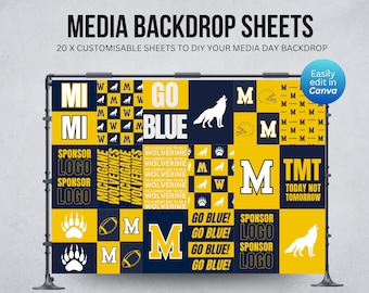 20 Custom Media Day Backdrop Sheets -  Fully Customizable in Canva - Digital Download Only