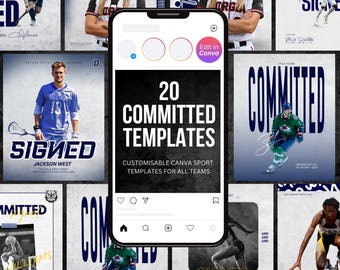 Committed & Signed Graphics Bundle for Athletes: 20 Social Media Templates - Digital Download Only