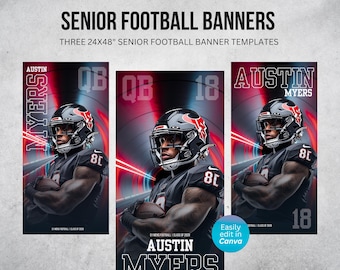 Senior Football Banner Template Bundle | Editable Sports Canva Template | 24x48" Football Banners | Digital Download