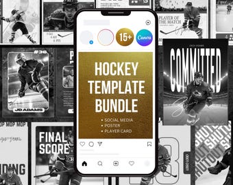 Paquete de Canva de hockey sobre hielo: Plantilla de Instagram, póster y tarjeta de jugador (descarga digital)