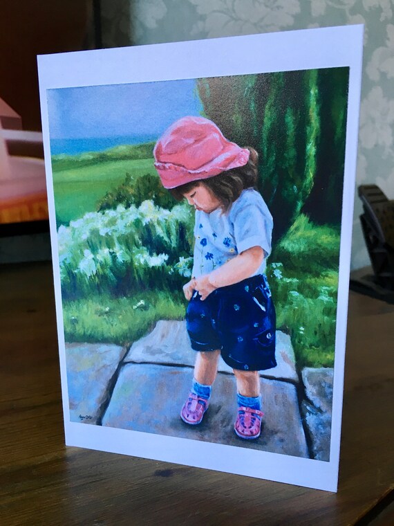 Little Girl Art Greetings Card Blank Inside Etsy
