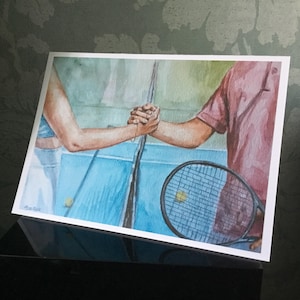 Tennis Sport Sportsmanship Art Greeting Card - blank inside 5x7”