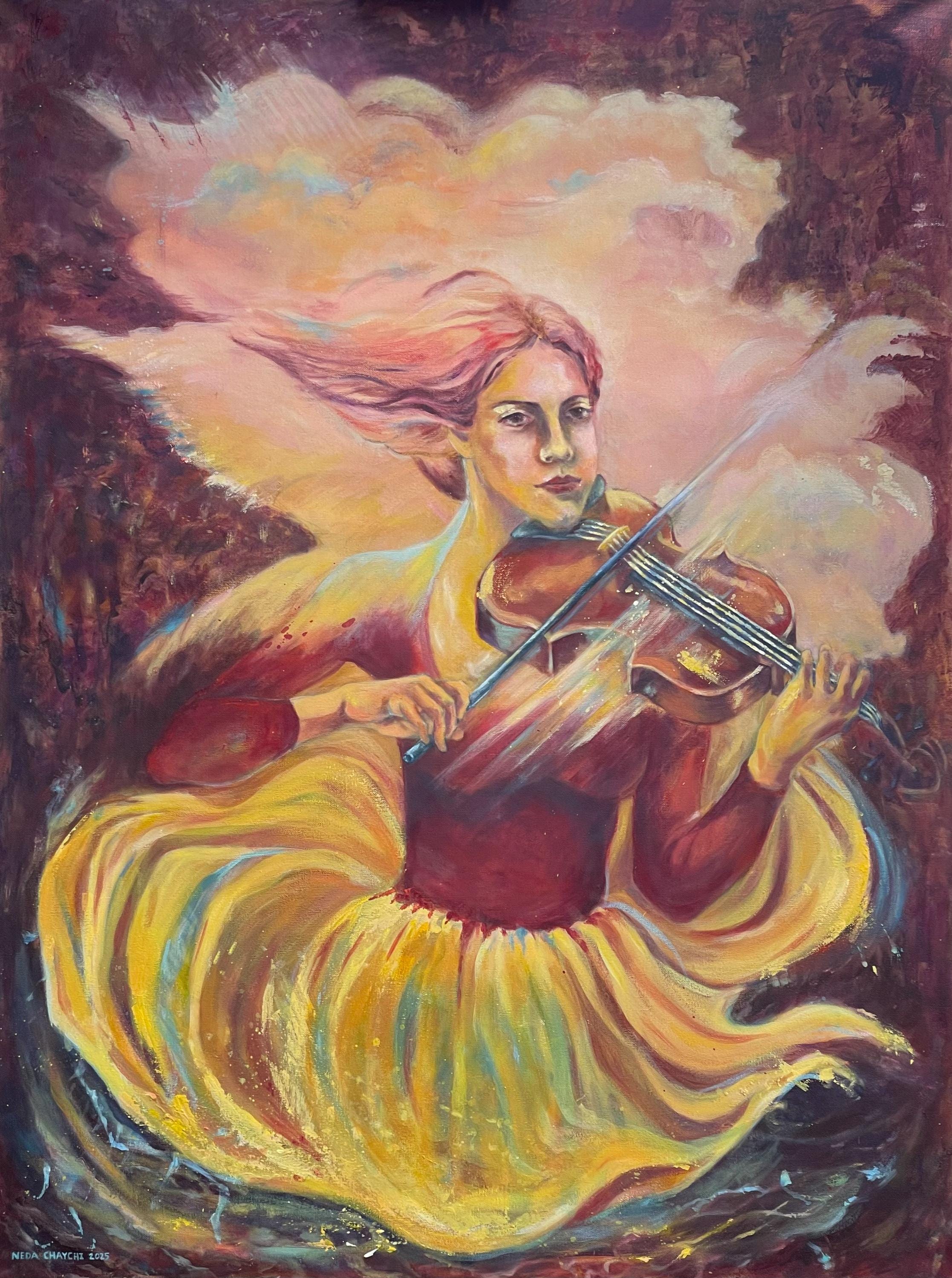 Title:Echo of the soul, MusicArt,WallArt,Female portrait art ,ExpressiveArt,DreamyPainting Abstract,Spiritual art surreal art figurative