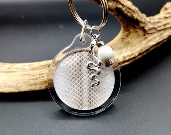 Real Snake Skin Keychain: Handmade Reptile Keychain with Bead Accent
