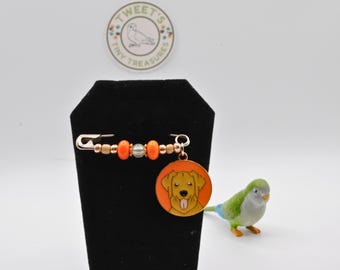 Handmade Beaded Safety Pin Brooch: Dog Lover Lapel Pin