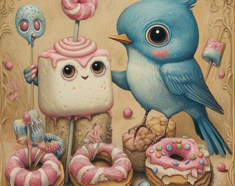 Marshmallow Melodies Cute Bluebird Matte Art Poster Print