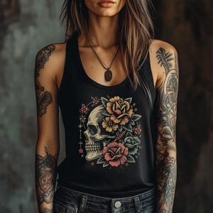 Eternal Bloom - Sexy Summer Goth Style Triblend Heather Racerback Tank (RAW EDGE & Slim Fit)