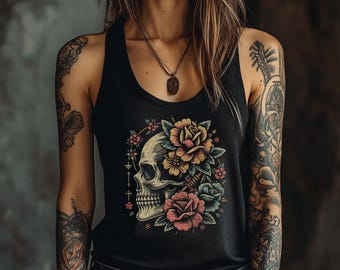 Eternal Bloom - Sexy Summer Goth Style Triblend Heather Racerback Tank (RAW EDGE & Slim Fit)