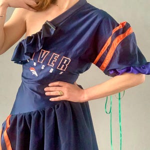 denver broncos jersey dress Women's Gameday Couture White/Navy Denver Broncos Bling It Full Sequin  Jersey Dress
