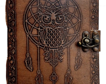 Leather Diary Writing Notebook Unique Handmade Embossed Travel Diary (Deckle Edge Paper Diary), 200 Pages