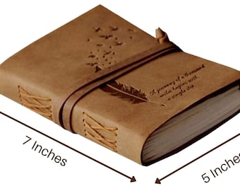 Leather Diary Writing Notebook Unique Handmade Embossed Travel Diary (Deckle Edge Paper Diary), 200 Pages