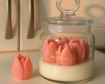 Handmade Soy Wax Candle with Tulip Flower Design in Glass Jar – VDM Candle