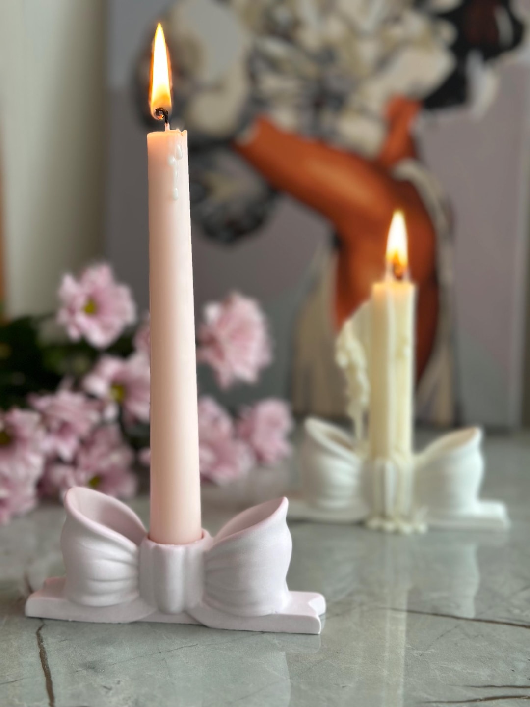 Elegant White Ceramic Bow Candle Holder | Vintage-inspired Taper Candle ...