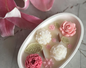 Gift for her | Aesthetic Soy Candle in Reusable Clay Vessel | Decorative Flower Candle Bowl | Unique Gift Idea