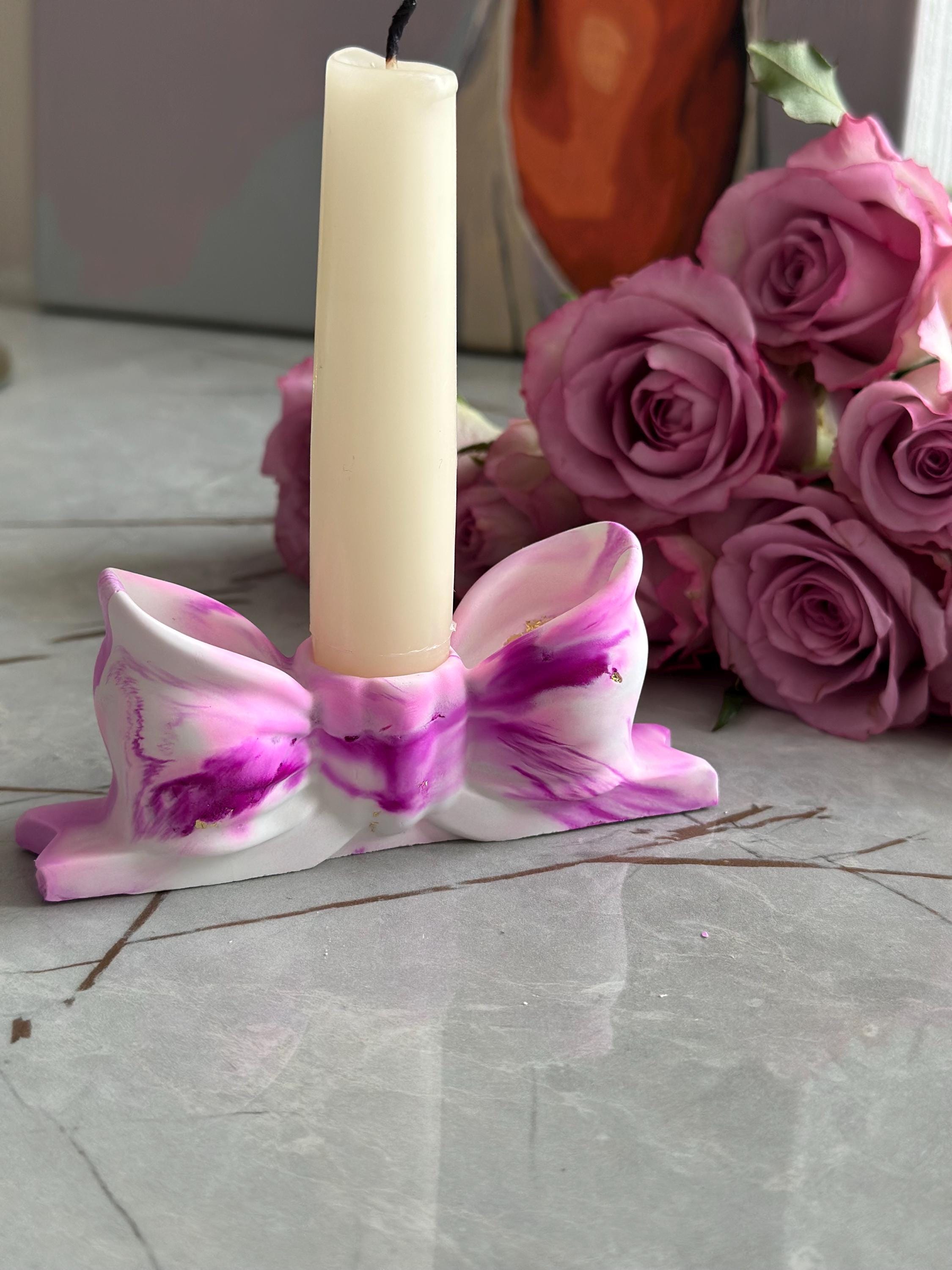 Elegant White Ceramic Bow Candle Holder | Vintage-Inspired Taper Candle Holder | Shabby Chic Home Decor