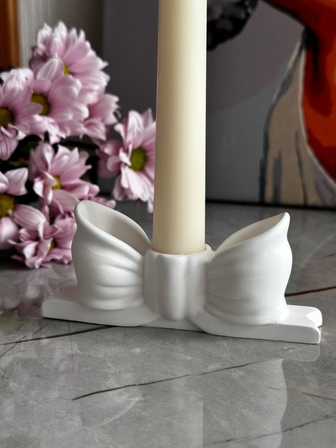 Elegant White Ceramic Bow Candle Holder | Vintage-inspired Taper Candle ...