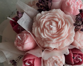 Luxury Scented Flower Candle Bouquet – Handmade Gift for Her, Romantic Home Decor, Peony & Rose Wax Flowers in Elegant Box