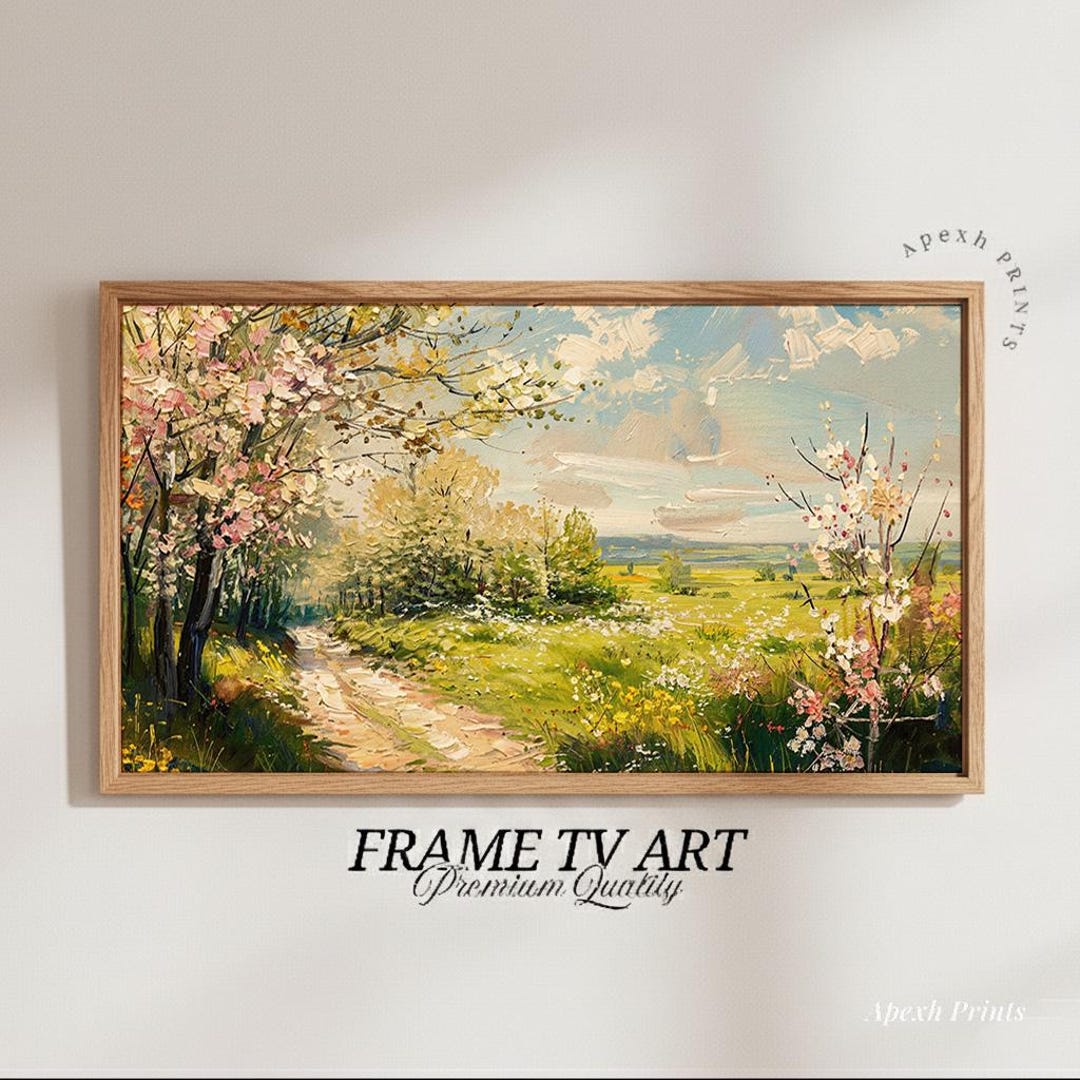 Golden Hour Sunset Meadow Frame TV Art | Warm Vintage Landscape Oil ...