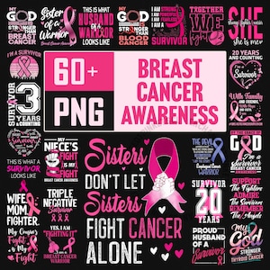 120+ PNG Breast Cancer Shirt Designs, Cancer Warrior Quotes Sublimation Bundle, Pink Ribbon Awareness Digital Download, Breast Cancer PNG