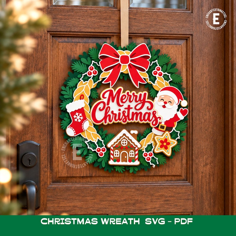 Christmas Wreath SVG: Santa and Gingerbread House, 9 Layer Cardstock ...