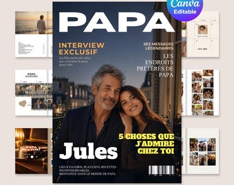 Revista Papa à Personnaliser Canva, Cadeau Fête des Pères Original, Livre para Impressão 36 Páginas, Idée Cadeau Papa Anniversaire Unique
