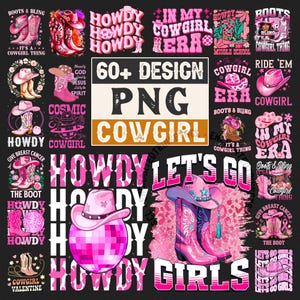 Arquivos PNG de Cowgirl Feminina, Pacote de Design de Western Rosa, PNG de Sublimação de Garotas, Pacote de Clipart de Cowgirl Rosa, Designs de Camisetas Retrô de Garotas do Campo