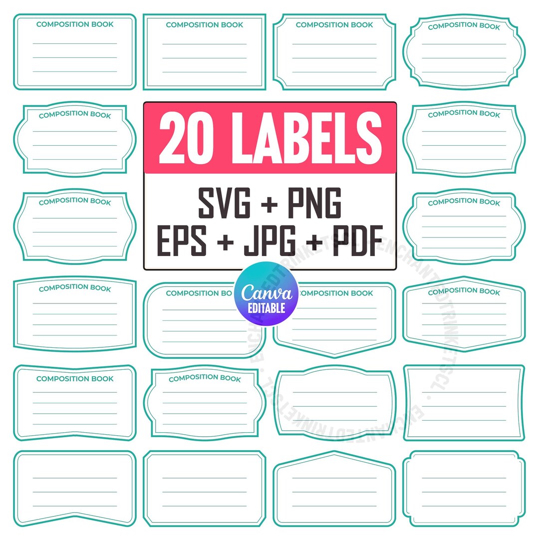 Composition Book Label SVG Bundle, Composition Book Labels Template ...