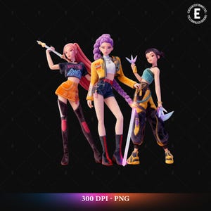 Huntrix PNG, Huntrix 3D Peluche Morbido, Kpop Demon Hunters Png, Huntrix Sublimation PNG, Design del Personaggio 3D, Download Digitale