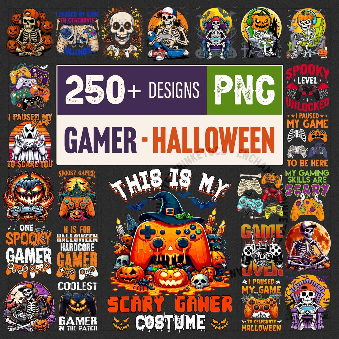 Gamer Halloween PNG Bundle, Skeleton Zombie Gaming Controller PNG ...