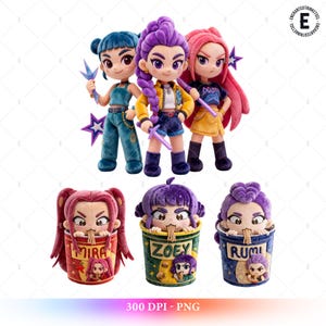 Huntrix PNG Bundle, Kpop Demon Hunters Png, 3D Soft Plush, Mira Rumi Zoey Png, 3D Character Design, Digital Download