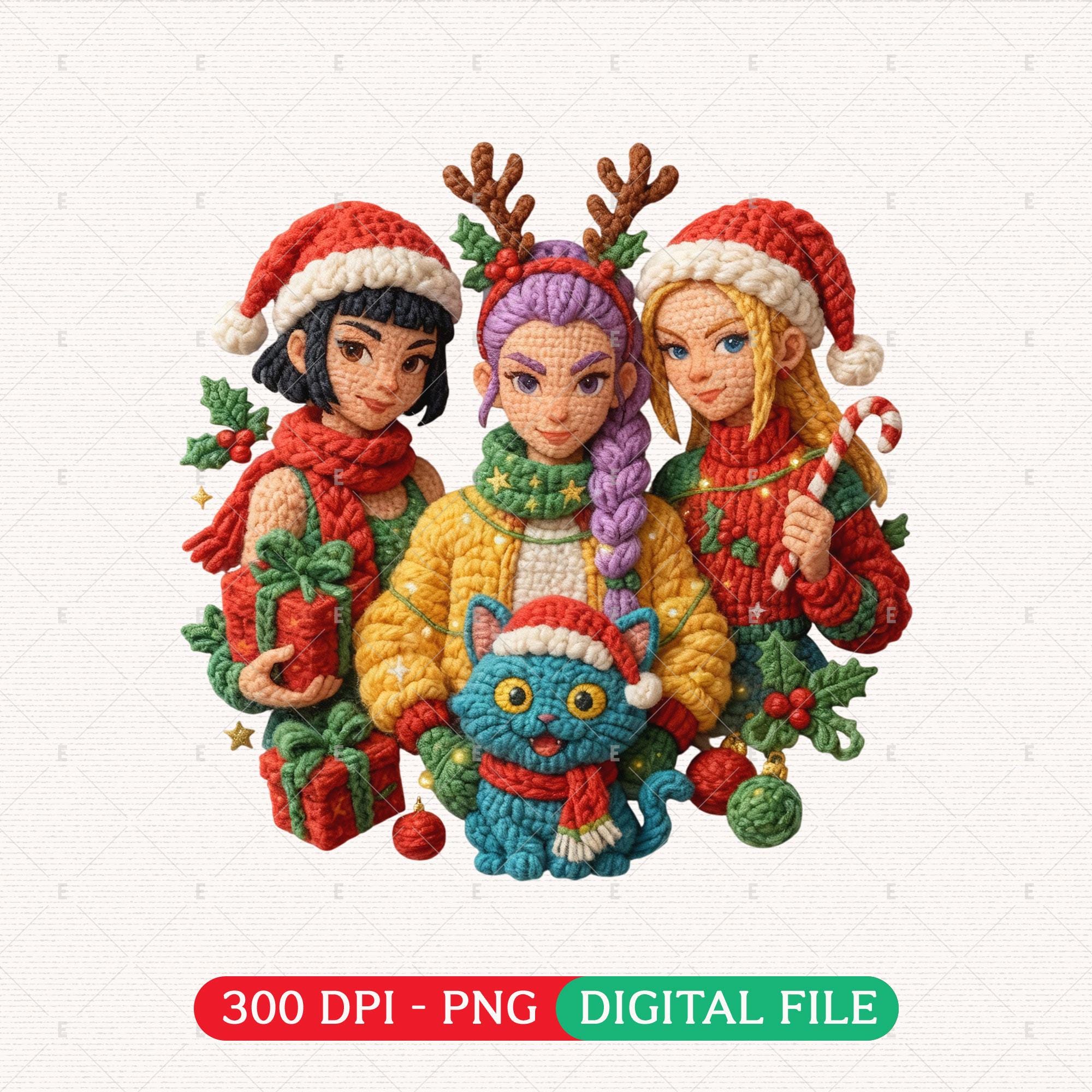 Huntrix Christmas Kpop PNG: Faux Embroidery, Yarn Crochet Huntrix