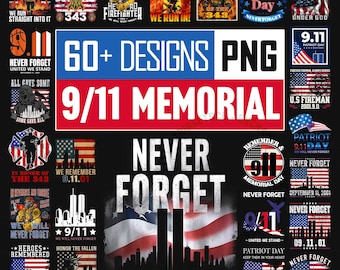 Never Forget 9.11 PNG Bundle, Patriot Day Shirt Design Bundle, 343 Firefighter Tribute, Police Memorial PNG, Twin Towers Silhouette Clipart