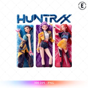 Huntrix PNG, 3D peluche douce Huntrix, 3D velours Huntrix PNG, téléchargement numérique Huntrix, effet gonflé 3D, peluche douce sublimation, conception PNG